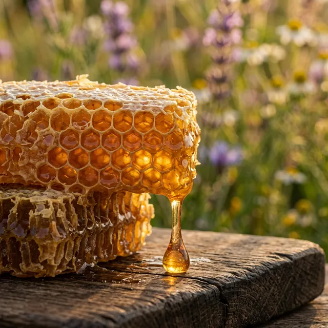 Golden honeycomb close-up