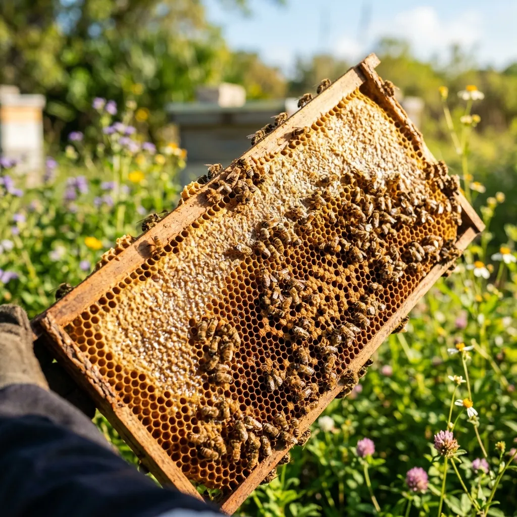 Bees on honeycomb in spring