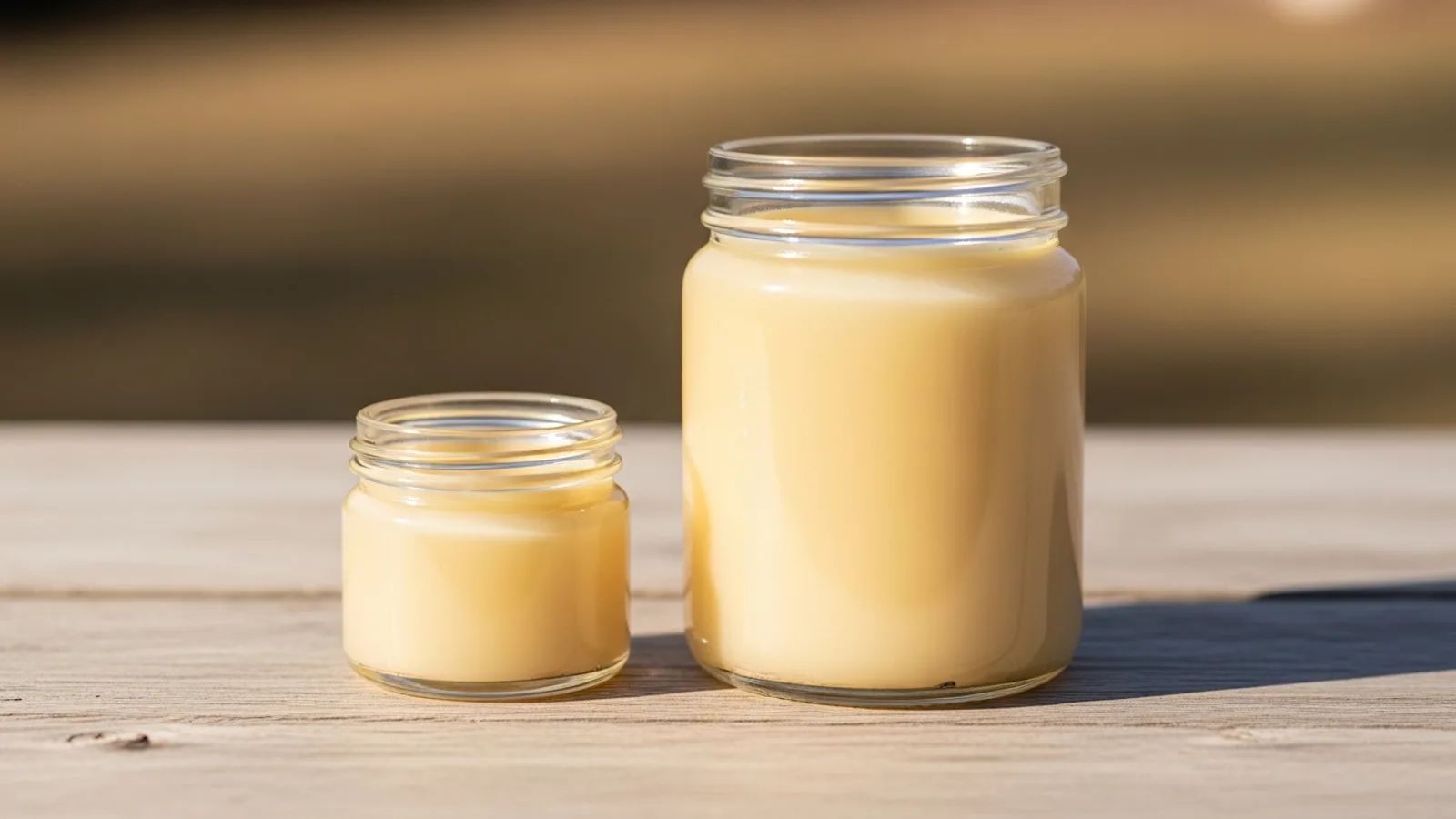 A small and a large jar of balm side by side for comparison